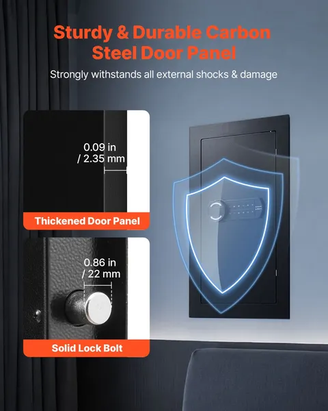 3-Tier Hidden Wall Safe Digital Key Lock LED In-Wall Security Cabinet Black