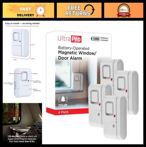 4-Pack Wireless Door & Window Alarms - DIY Home Security, Easy Install, Burglar