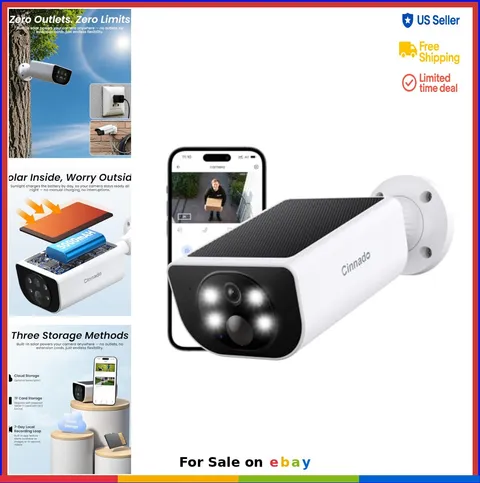 Outdoor Security Camera Wireless 2K Solar Battery Powered 2.4GHz Wi-Fi Night