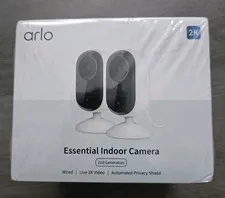 NEW IN BOX ARLO ESSENTIAL INDOOR CAMERA SET OF 2 WIRED 2K 2ND GEN SECURITY 