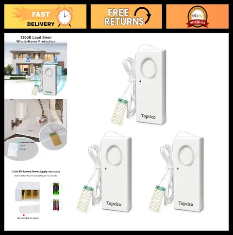 Water Leak Alarm for Basement & Sump Pump Overflow - 120dB Battery Operated, 3 P