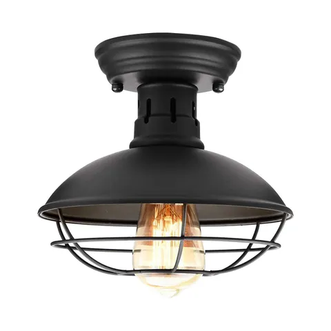 Farmhouse Flush Mount Ceiling Light - Easric Industrial 1 Pack, Black-1 pack