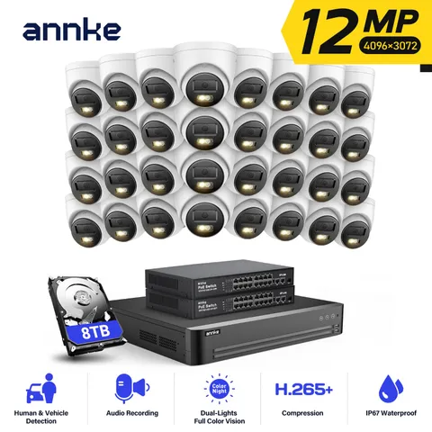 ANNKE 32CH NVR 12MP Audio POE Security Camera System Color Night Vision Mic AI