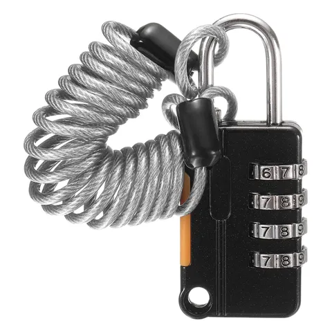 Luggage Lock, 4 Digit Combination Padlock with Flexible Silver Cable (90cm)