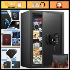 17.55" Tall Home Safe Box, 3.2 Cuft Security Safe with Key & Code, Fireproof, Wa