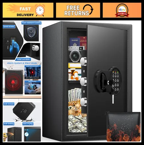 17.55" Tall Home Safe Box, 3.2 Cuft Security Safe with Key & Code, Fireproof, Wa
