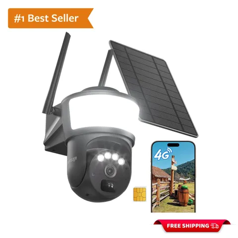 4G LTE Cellular Solar Security Camera Wireless Outdoor, Free Cloud Storage, N...