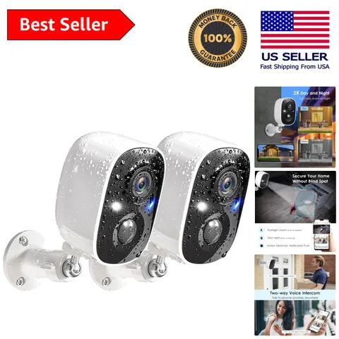 Smart Surveillance Cameras with Remote Monitoring & AI Detection - 2 Pack System