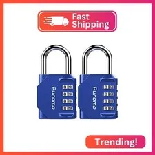 Puroma 2 Pack Combination Lock Locker 4 Digits Combo Padlock Gym Blue