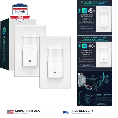 Motion Sensor Light Switch, 2 Pack, White | Neutral Wire Required, Single Pol...