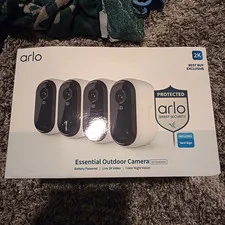 Arlo Essential Outdoor Camera 2nd Gen 2K Wireless Battery 4-Pack Yard Sign