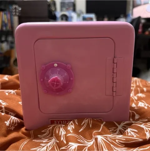 Fort Knox Portable Small Pink Metal Money Safe w/ Combination Lock, Coin Slot