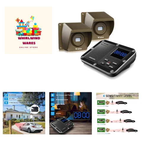 Weatherproof Wireless Driveway Alarm - 1/3 Mile Range with Rechargeable Battery
