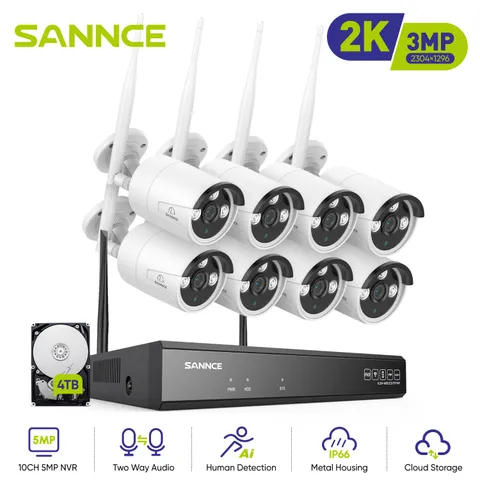 SANNCE 5MP 8CH NVR Wireless 3MP Two Way Audio Security IP Camera System Outdoor