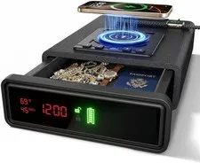 Biometric Handgun Safe with Wireless Phone Charging Clock