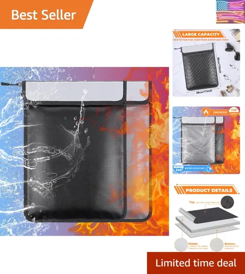 2 Pcs 5200°F Upgraded Fireproof Document Bag, Fire and Water Resistant Bag wi...