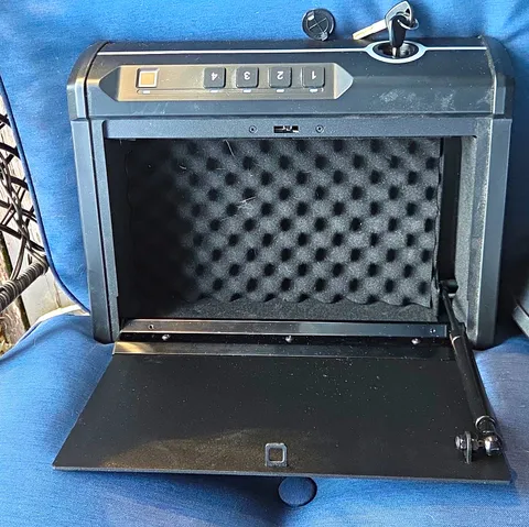 Black Small Digital Biometric Keypad Key Pistol Safe, 2 Keys, Foam Lined