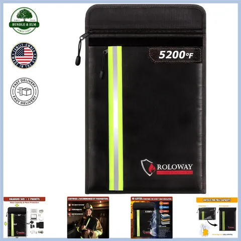 Fireproof Document Bag with 2 Pockets and 5200°F Heat Resistant Aluminum Layer