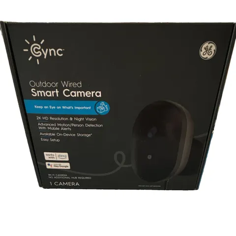 GE Cync Outdoor Wired Smart Camera 2K Wi-Fi Night Vision Motion Black 1PK