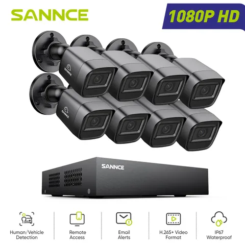 SANNCE 8CH 1080P Lite DVR 8x 2MP Wired Security Camera System Outdoor Detection