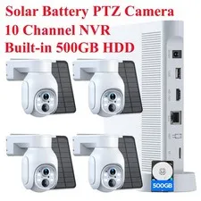 Solar Powered 4MP Wireless Security Camera System Outdoor Wifi PTZ Cameras+500GB