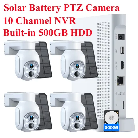 Solar Powered 4MP Wireless Security Camera System Outdoor Wifi PTZ Cameras+500GB