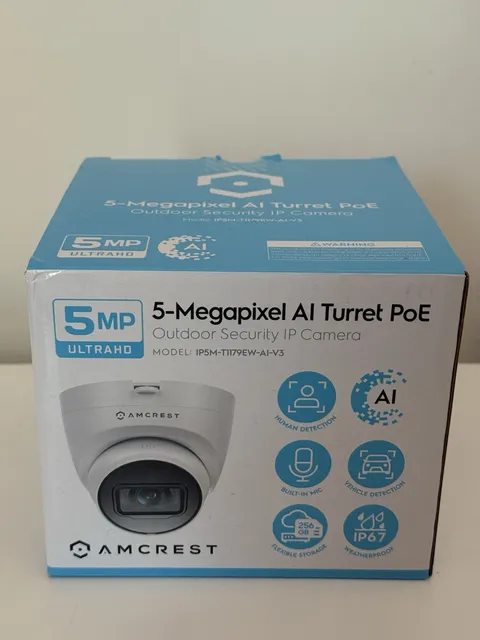 Amcrest 5MP AI PoE Outdoor Turret IP Camera w/ Mic, White IP5M-T1179EW-AI-V3