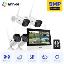 ANNKE 5MP Wireless Security IP Camera System 4CH NVR Monitor Two Way Audio 64GB