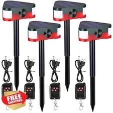 Qualirey 4 Pack Solar Motion Animal Deterrent 129db Siren Light