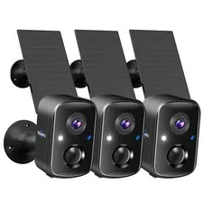 Hiseeu Security Cameras Wireless Outdoor, 3pcs Solar Powered 3K 3C90B-Black