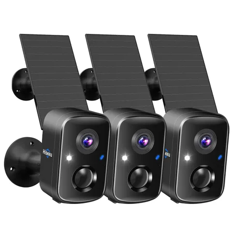 Hiseeu Security Cameras Wireless Outdoor, 3pcs Solar Powered 3K 3C90B-Black