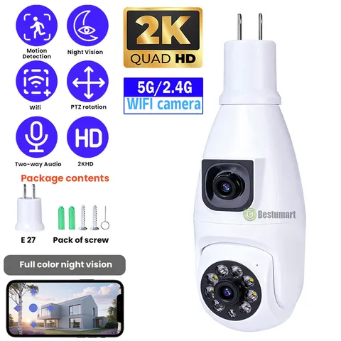 Cámara Seguridad Inalámbrica Doméstica 2K Doble Lente PTZ Audio Bidireccional