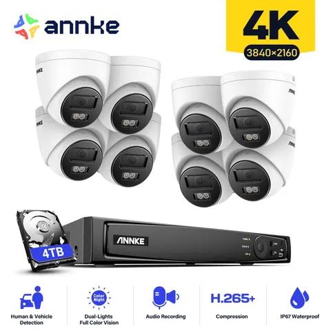 ANNKE 8CH 12MP NVR 4K POE Security Camera System Audio Recording AI Color Night