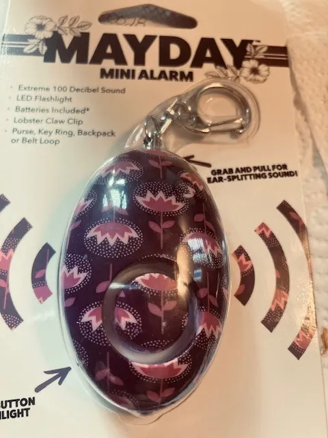 NEW MayDay Mini Alarm Emergency Personal Safety 100 Decibels LED Keyring PURPLE