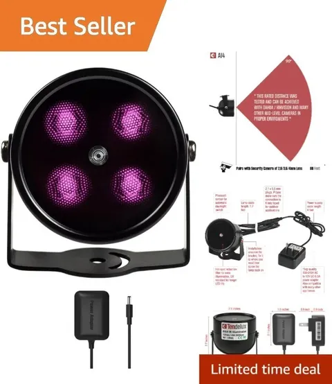 IR Illuminator for Security Cameras 80ft Range Wide Angle No Hot Spot