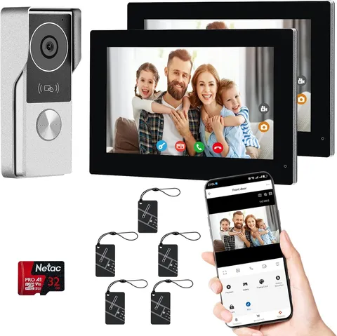 Dual 7'' Touch Screen Video Intercom, 1080P HD, Tuya APP, Waterproof