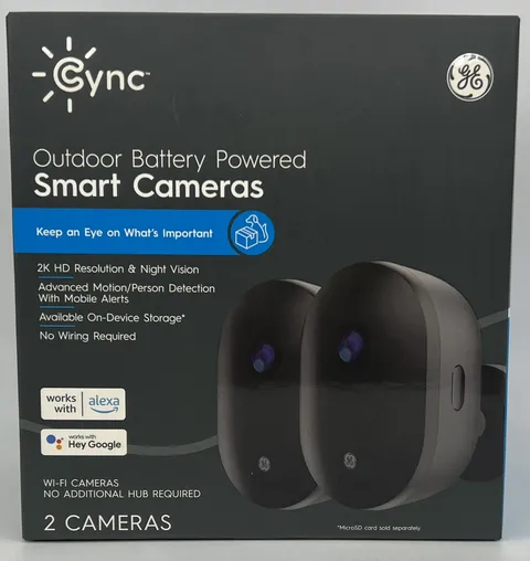 (pack of 2) GE Cync Outdoor Battery Powered Smart Wi-Fi Camera, 2K HD