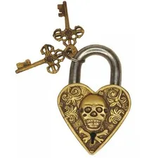 Skull Engraved Heart Shape Lock Antique Vintage Style Handmade Brass Padlock