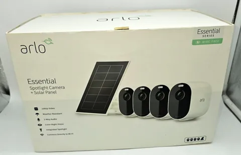 EMPTY BOX ONLY! Arlo Essential Spotlight Camera System (4-Pack) + Solar Panel VM