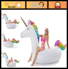 Giant Inflatable Unicorn Pool Float - Ride-On Summer Beach Raft for Kids & Adult