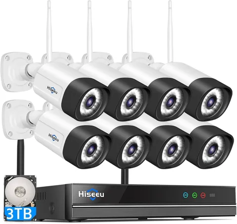 Hiseeu 5MP Outdoor WiFi Security Camera System, 10CH 8-Camera Kit New!!!