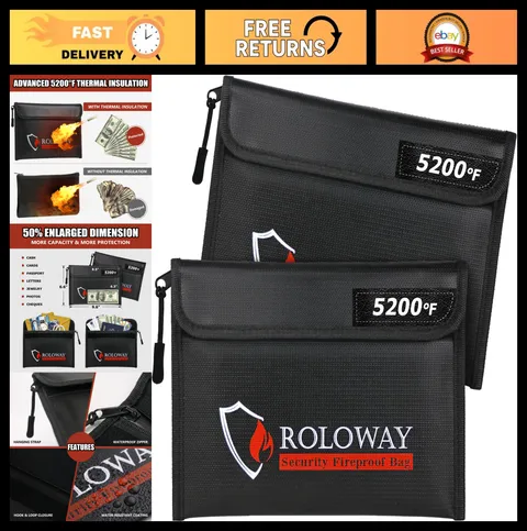 Fireproof Money Bag 2-Pack - Heat Insulated Zipper Pouch, 5200℉, 9.6x6.6