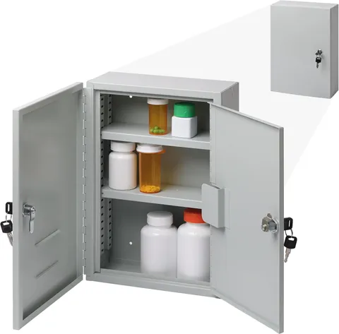 2-Door Narcotics Cabinet Double Door & Dual Key Lock Steel Cabinet Safe Storage