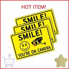 3-Pack Smile You're On Camera Signs 8"x12" Rust Free Aluminum Video Surveillance