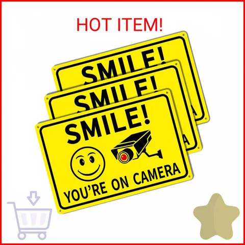 3-Pack Smile You're On Camera Signs 8"x12" Rust Free Aluminum Video Surveillance