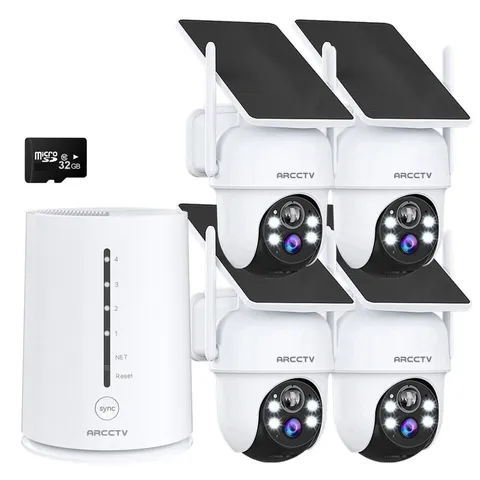 ARCCTV Solar Battery Security Camera System Wireless Outdoor 360°PTZ 2 Way Audio