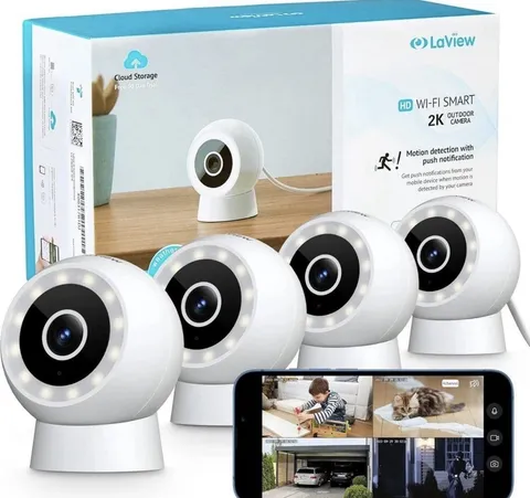 LaView 2K Wi-Fi IP Smart Indoor/Outdoor Cameras 4-Pack White Night Vision