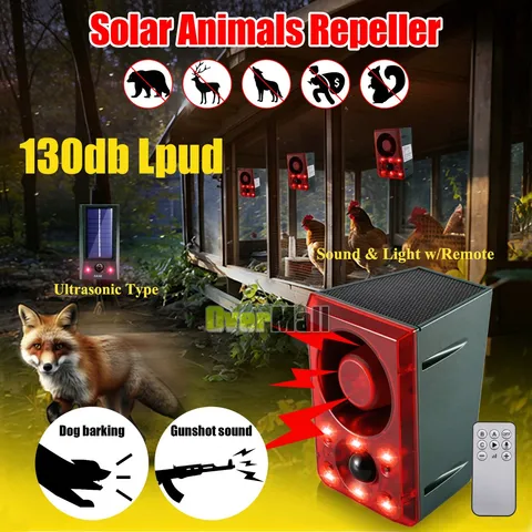 Solar Motion Sensor Alarm Outdoor Dog Barking Security Loud Siren Animal Repel