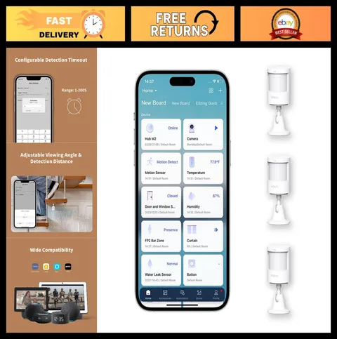 Zigbee 3.0 Motion Sensor 3-Pack, 5-Year Battery, 150° Detection, Smart Home Auto