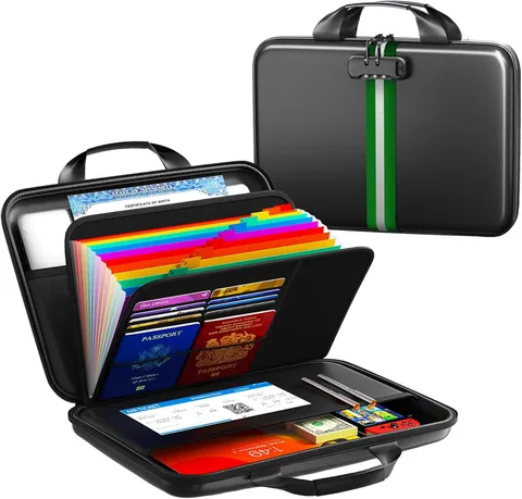 Fireproof Document Organizer with Lock, Rigid EVA File Box with 13-Pocket Accord
